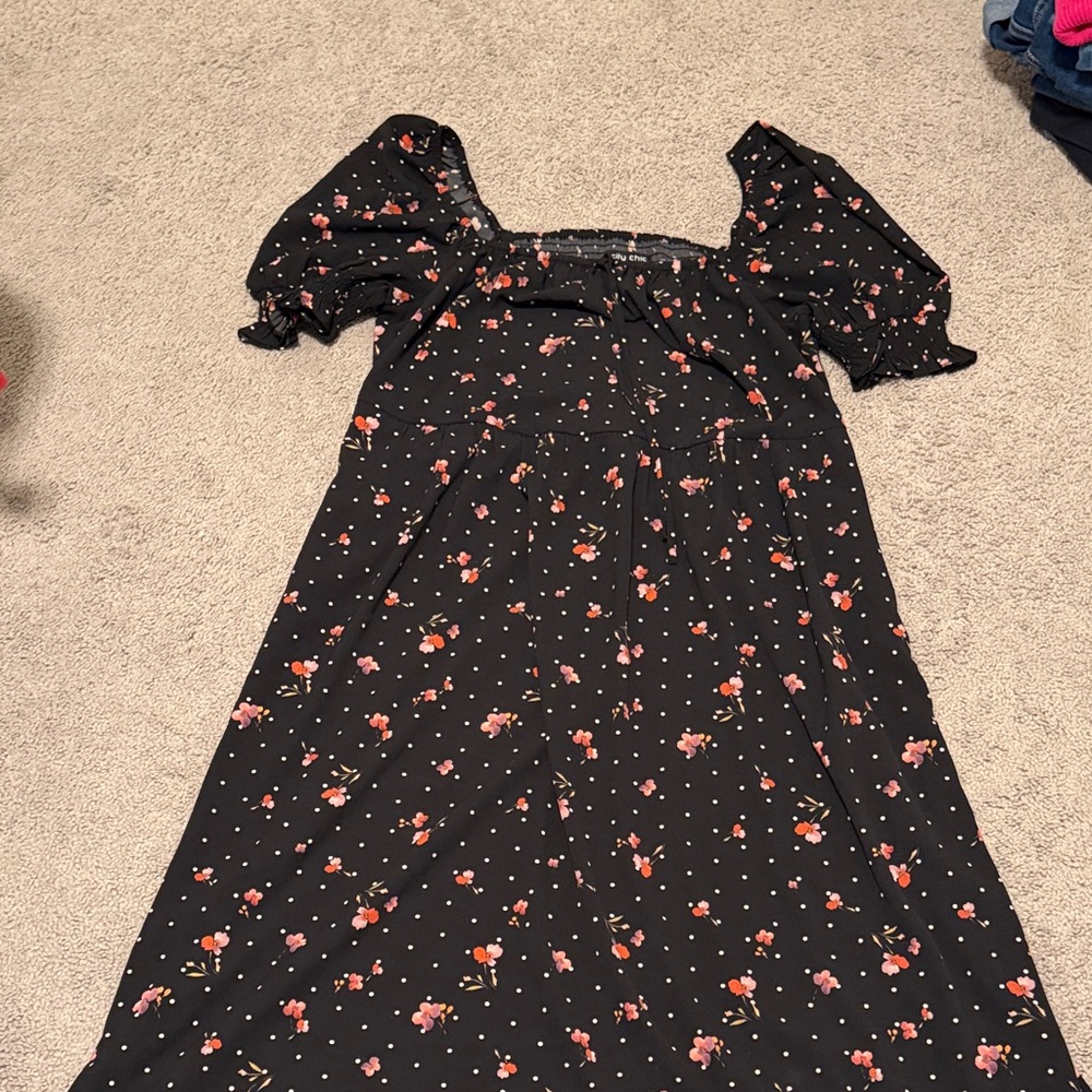City chic s/16 Floral and polka dot  Black Dress with Puff Sleeves